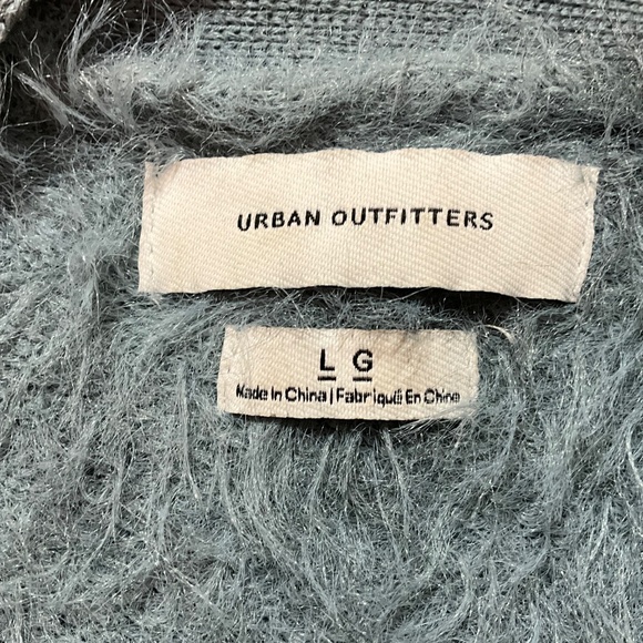 URBAN OUTFITTERS Fuzzy Tiger Print Button Front Cardigan Denim Blue & Charcoal L - Picture 5 of 9